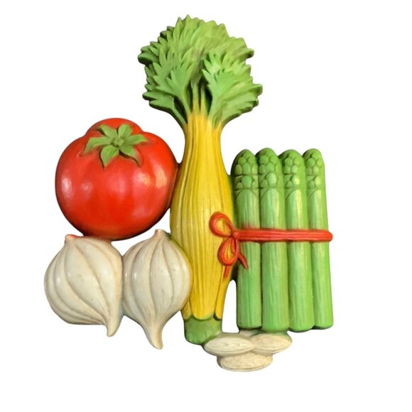 Vtg Homco Vegetables Wall Decor 1975 Tomato Celery Asparagus & Garlic - Picture 1 of 7